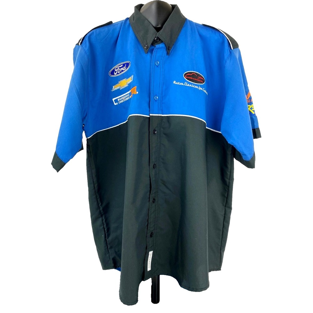 Airman Los Cabos Short Sleeve Shirt Mens L Classic Cars, Easy Care Blue Black